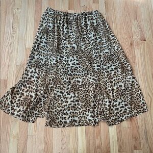 Antthony Leopard Print Midi Skirt Women’s 2X Brown Leopard Print A-Line Flowy